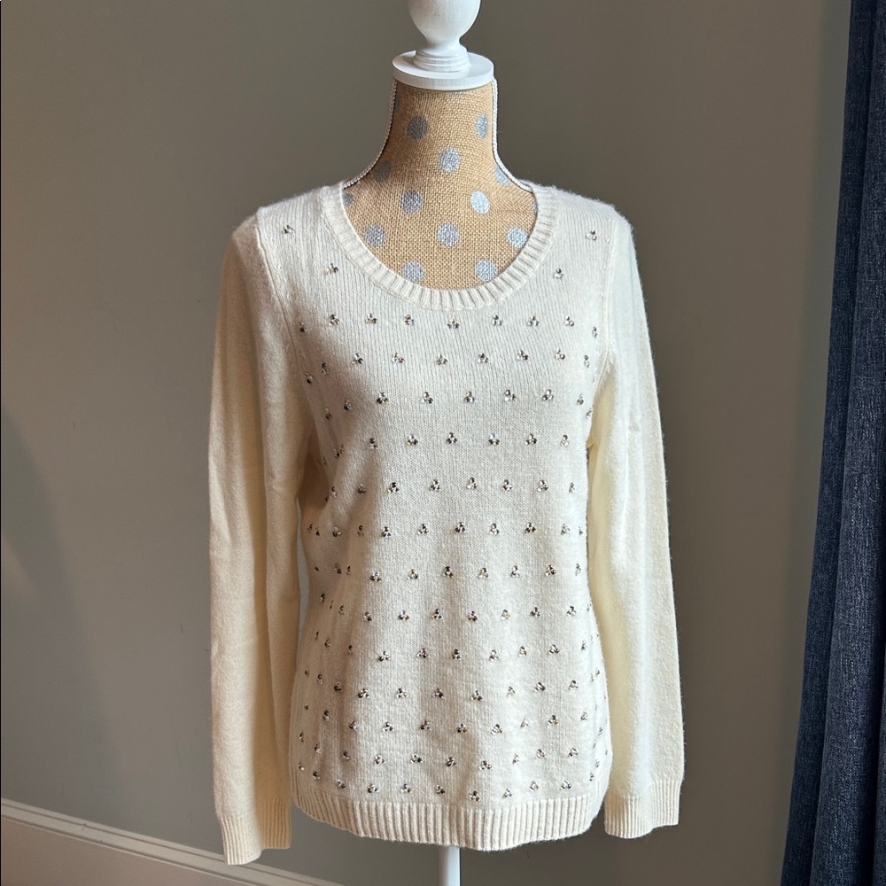 NWT VERTICAL DESIGN CASHMERE BEADED SWEATER XL